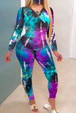 Green Fashion Sexy Adult Print Patchwork Tie-dye O Neck Long Sleeve Regular Sleeve Regular Two Pieces