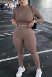 Blue Living Solid O Neck Long Sleeve Two Pieces