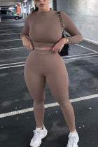 Coffee Living Solid O Neck Long Sleeve Two Pieces