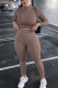 Coffee Living Solid O Neck Long Sleeve Two Pieces
