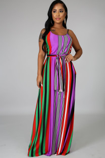 rose red Chemical fiber blend Fashion adult Sexy Off The Shoulder Sleeveless Slip Swagger Ankle-Length backle