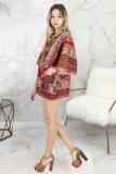 Black Fashion adult Sexy Bat sleeve Half Sleeves O neck Swagger Mini Patchwork Print
