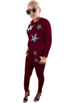 As Show Elastic Fly Mid Patchwork Print pencil Pants Two-piece suit