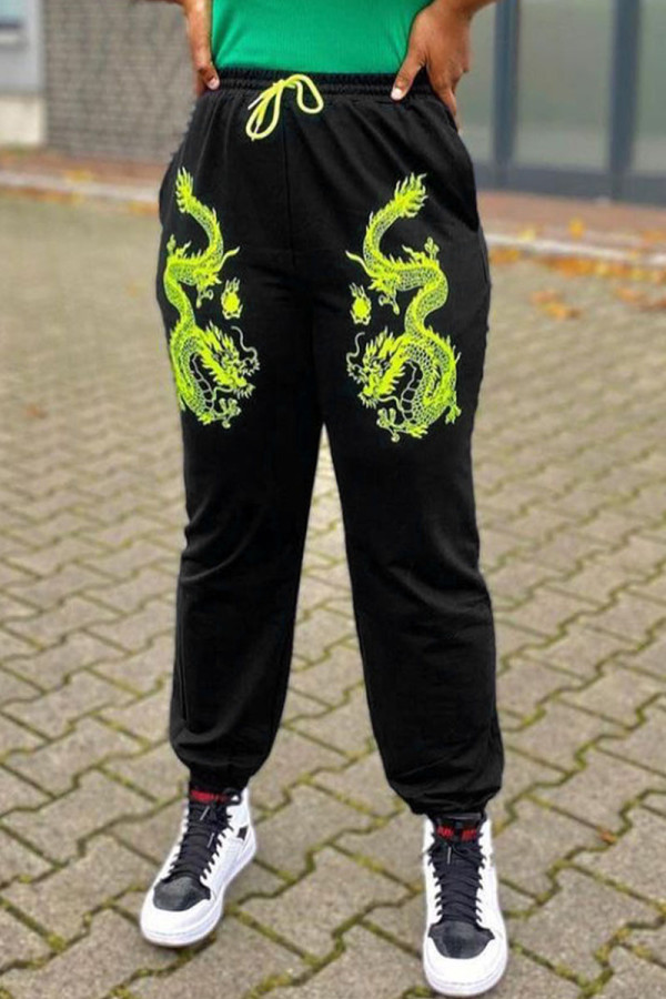 Black Sportswear Embroidered Mid Waist Pencil Bottoms