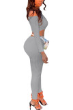 White Fashion Sexy Adult Solid Patchwork Bateau Neck Long Sleeve Regular Sleeve Short Two Pieces
