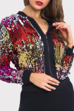 Colour Fashion Casual Patchwork Sequins Zipper Collar Outerwear