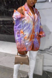multicolor Sexy Print Turn-back Collar Outerwear