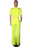 Blue Fashion adult Lightly cooked Two Piece Suits Button Solid Straight Short Sleeve Two-piece