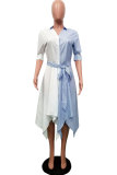 Blue Sexy Fashion Cap Sleeve Short Sleeves V Neck Asymmetrical Knee-Length Print asymmetrical P