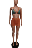 Rose Red Sexy Solid Patchwork Mesh Swimwears