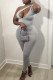 Grey Fashion Sexy Solid Hollowed Out Backless One Shoulder Skinny Jumpsuits