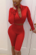 Red Sexy Solid Patchwork Turtleneck Long Sleeve Two Pieces