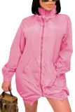 Pink Fashion Casual Adult Solid Patchwork Turtleneck Long Sleeve Mini A Line Dresses