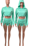 White Casual Solid Hollowed Out Patchwork Frenulum Hooded Collar Long Sleeve Two Pieces
