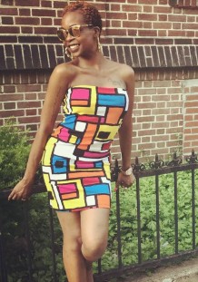 As Show Sexy & Club Strapless Sleeveless Sheath skirt Print Dresses