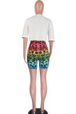 Fluorescent green Fashion Street Leopard Print Two Piece Suits Straight Short Sleeve Two Pieces