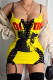 Yellow Sexy Street Spaghetti Strap Sleeveless Slip Pencil Dress skirt Print bandage Club Dresses