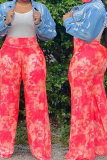 Yellow Pink Yellow Elastic Fly Sleeveless High Patchwork Print Boot Cut Pants Bottoms