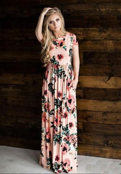 As Show-2 Short Sleeve Straight Long Print Dresses