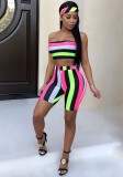 As Show Striped Mid Waist Elastic Waist three-piece suit
