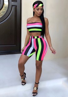 As Show Striped Mid Waist Elastic Waist three-piece suit