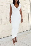 Yellow Sexy Casual Solid Backless Slit V Neck Short Sleeve Dress