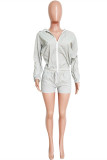 Light Gray Fashion Casual Solid Basic Hooded Collar Long Sleeve Two Pieces