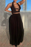 Blue Sexy Casual Solid Hollowed Out Backless Halter Sleeveless Two Pieces