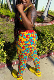 Grey Fashion Sexy Printed Vest Trousers Set