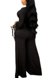 Black Sexy Print Solid V Neck Long Sleeve Regular Sleeve Short Two Pieces