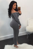 Light Gray Long Sleeve Mid bandage Solid pencil Pants 