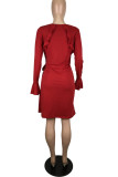 Green Elegant Solid O Neck Dresses