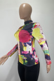 Purple Casual Print Turtleneck Tops