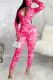 Rose Red Sexy Print Tie-dye O Neck Regular Jumpsuits