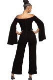 White Sexy Patchwork Solid Ruffled Long Sleeve one word collar Jumpsuits