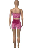 Yellow Sexy Pleuche Patchwork Solid Patchwork Vests Strapless Sleeveless Short Two Pieces