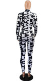 rose red Fashion street Print Long Sleeve O Neck Jumpsuits