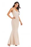 Red Fashion adult Sexy Spaghetti Strap Sleeveless Slip Slim Dress Floor-Length Patchwork Solid
