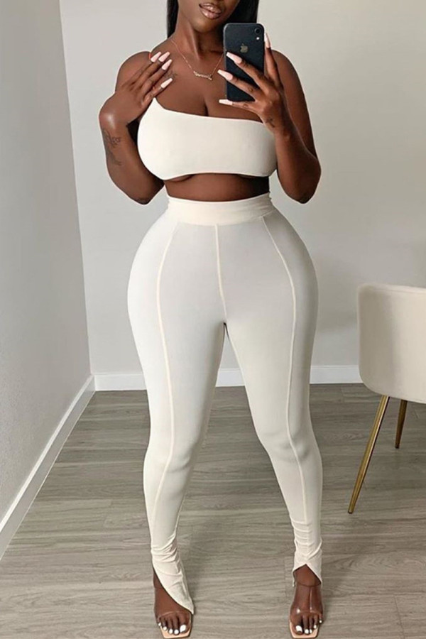 White Sexy Casual Solid Backless Strapless Sleeveless Two Pieces