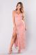Pink Fashion adult Sexy Spaghetti Strap Sleeveless V Neck Slim Dress Ankle-Length Patchwork spl