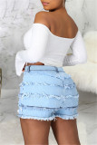 Baby Blue Fashion Casual Patchwork Ripped Mid Waist Straight Jeans
