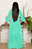 Yellow adult Sexy Fashion Cap Sleeve Long Sleeves V Neck Swagger Ankle-Length Solid bandage Patch