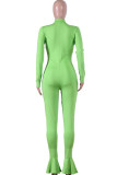 Red street Solid zipper Milk. Long Sleeve O Neck Jumpsuits