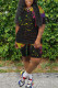 Black Sportswear Print O Neck Short Sleeve Two Pieces