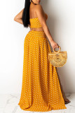 Red Fashion Sexy Dot Print Backless Slit Strapless Sleeveless Two Pieces