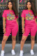 watermelon red Fashion Casual adult Patchwork Print Character Two Piece Suits Straight Short Sleeve Two Pieces