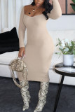 Apricot Sexy Solid Square Collar Sheath Dresses