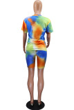 Orange Fashion Casual adult Patchwork Print Tie Dye Two Piece Suits Straight Short Sleeve Two Pieces