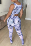 Purple Sexy Print Patchwork U Neck Skinny Jumpsuits