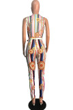 colour Casual Print bandage Chemical fiber blend Sleeveless V Neck Jumpsuits